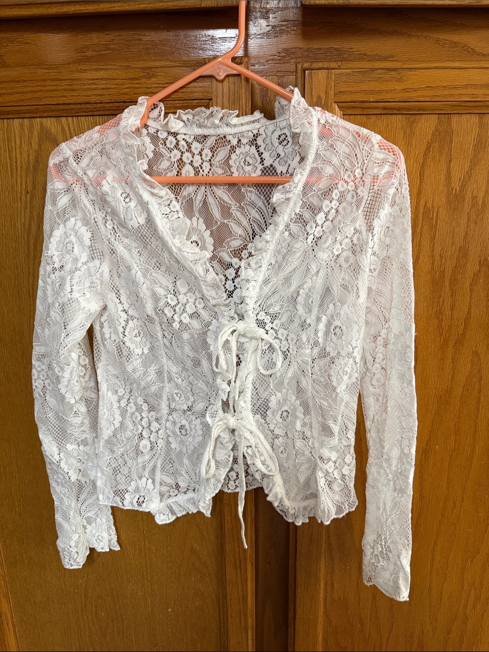 Women's White Lace Tie-Front Blazer Jacket